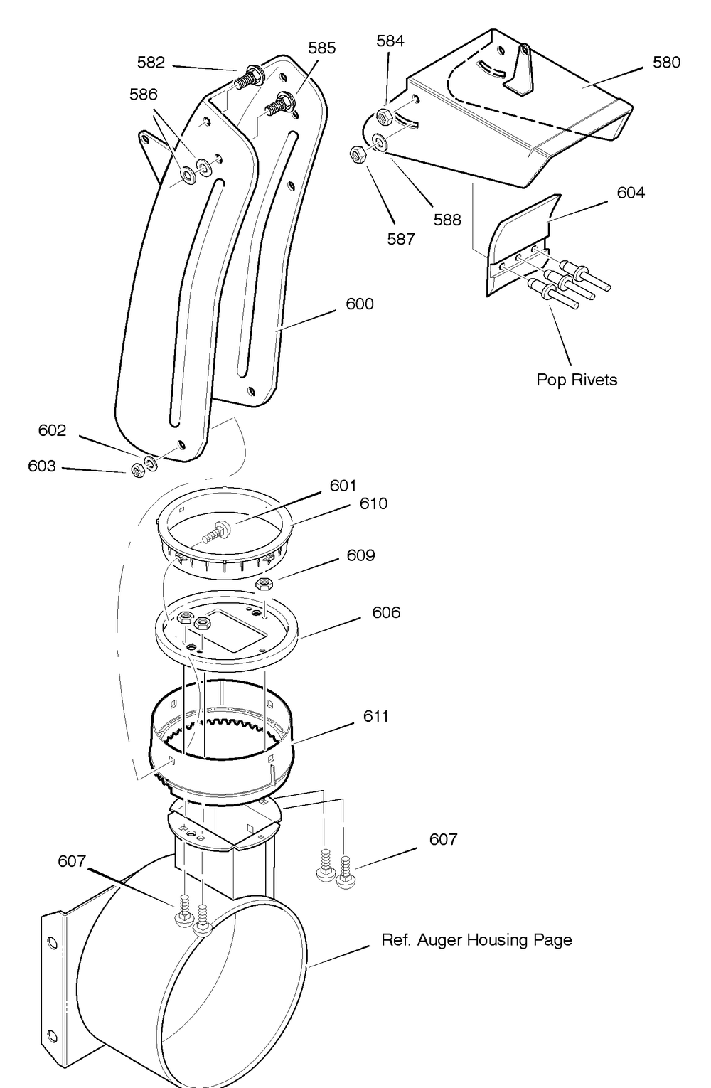 Discharge Chute Diagram and Parts List for C950-52313-1 2004 Briggs and Stratton Snow Blower